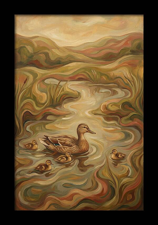 Duck With Ducklings In Pond