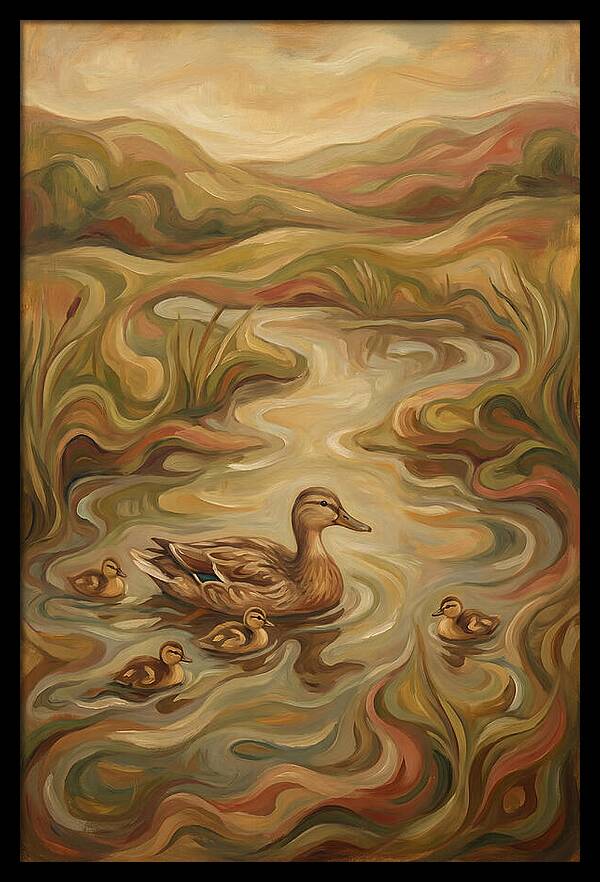 Duck With Ducklings In Pond