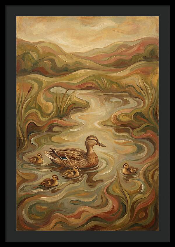 Duck With Ducklings In Pond
