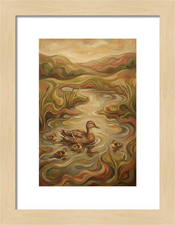 Duck With Ducklings In Pond