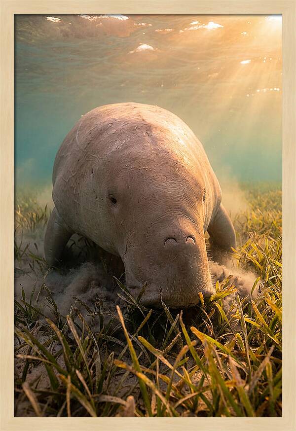 Dugong Swimming Through Seagrass