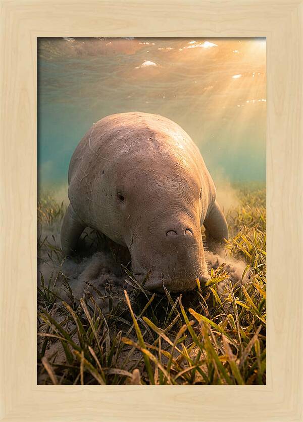 Dugong Swimming Through Seagrass