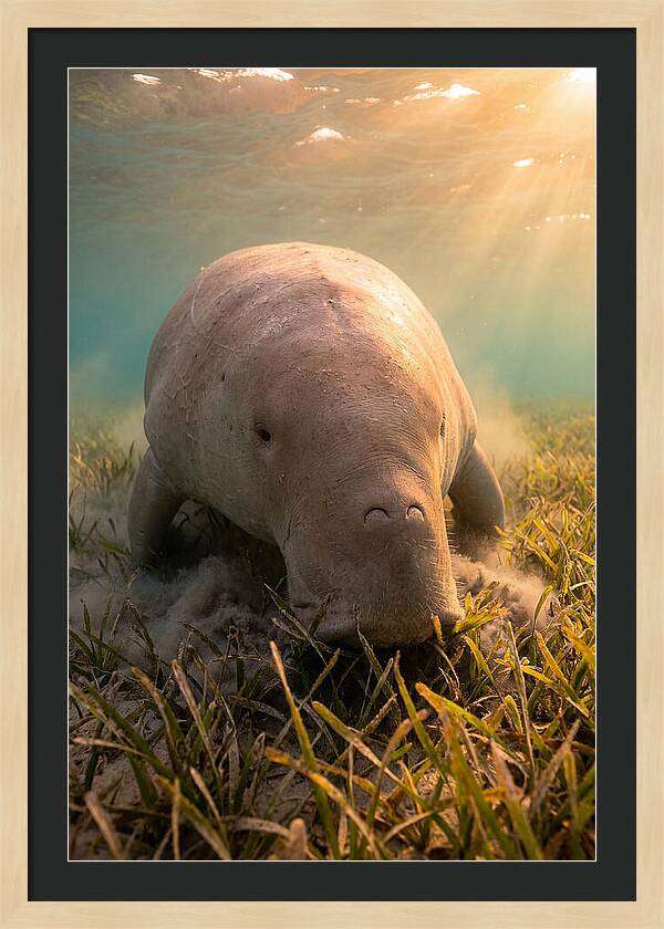 Dugong Swimming Through Seagrass