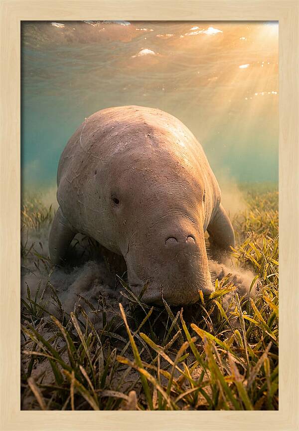 Dugong Swimming Through Seagrass