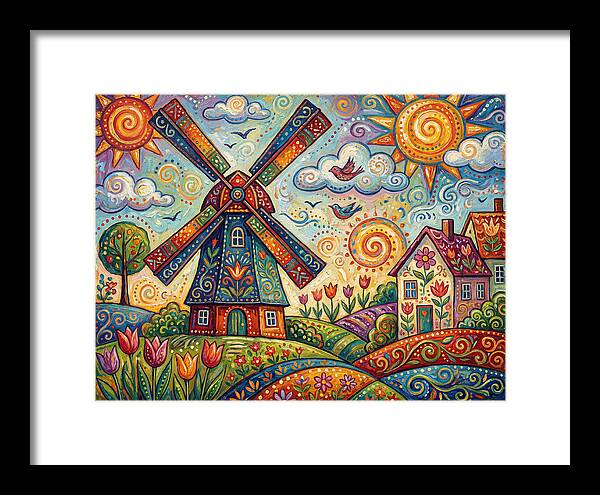Dutch Windmill In Vibrant Landscape