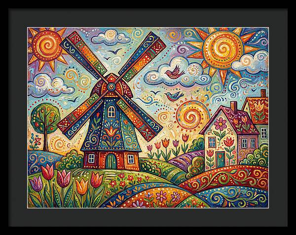 Dutch Windmill In Vibrant Landscape