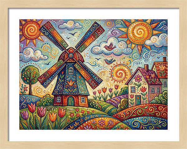 Dutch Windmill In Vibrant Landscape