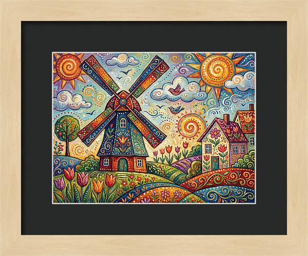 Dutch Windmill In Vibrant Landscape