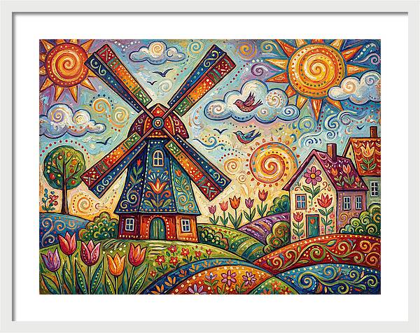 Dutch Windmill In Vibrant Landscape