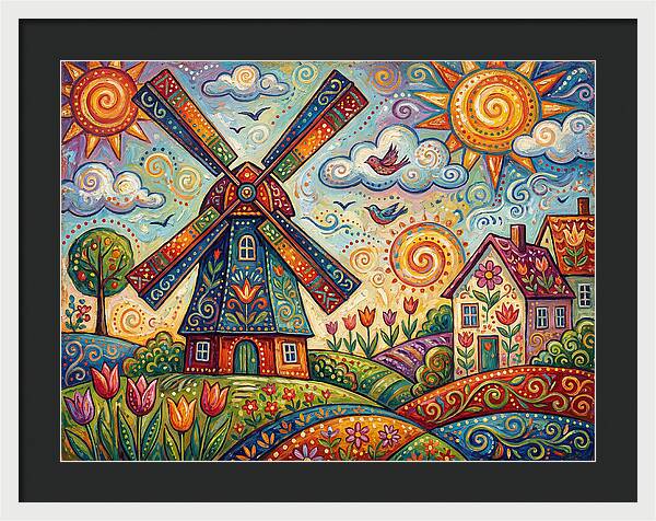 Dutch Windmill In Vibrant Landscape
