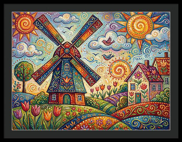 Dutch Windmill In Vibrant Landscape