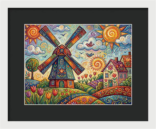 Dutch Windmill In Vibrant Landscape
