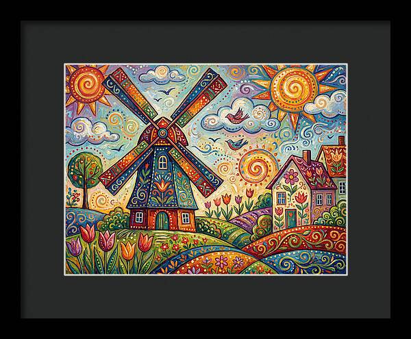 Dutch Windmill In Vibrant Landscape
