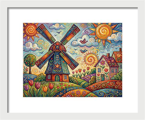 Dutch Windmill In Vibrant Landscape