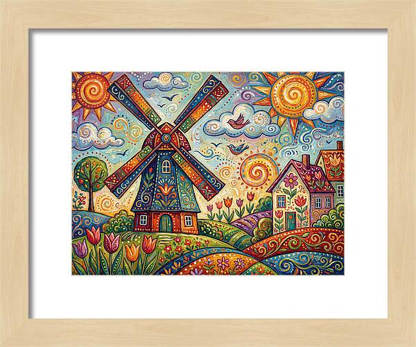 Dutch Windmill In Vibrant Landscape