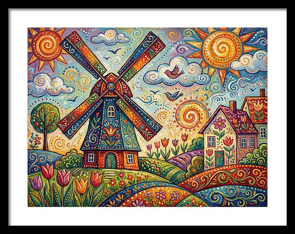 Dutch Windmill In Vibrant Landscape