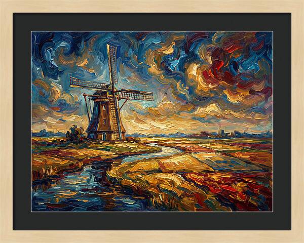 Dutch Windmill Under Skies