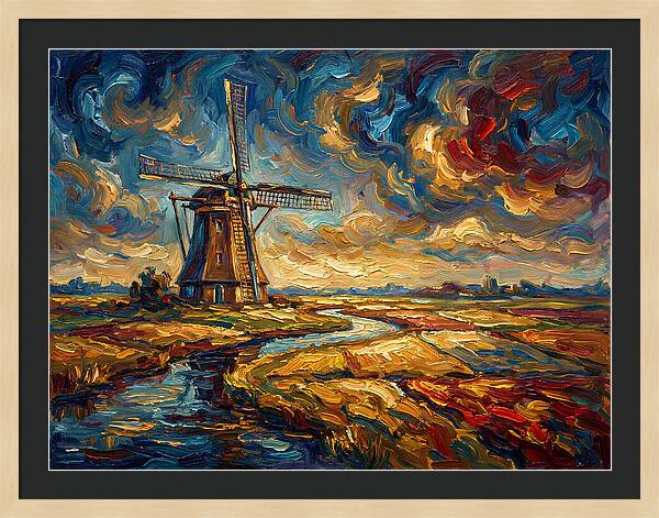 Dutch Windmill Under Skies