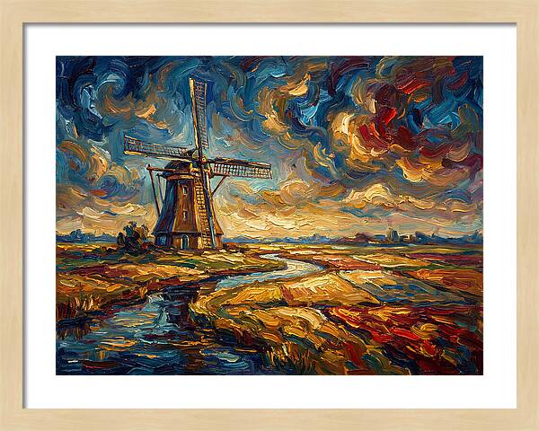 Dutch Windmill Under Skies