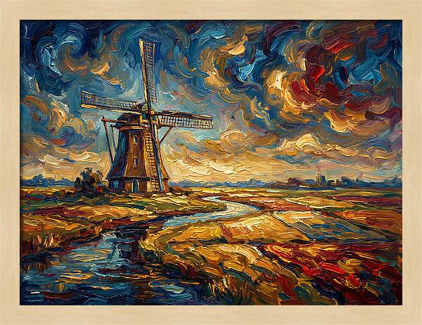 Dutch Windmill Under Skies