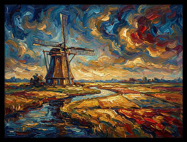 Dutch Windmill Under Skies