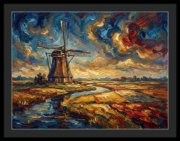 Dutch Windmill Under Skies