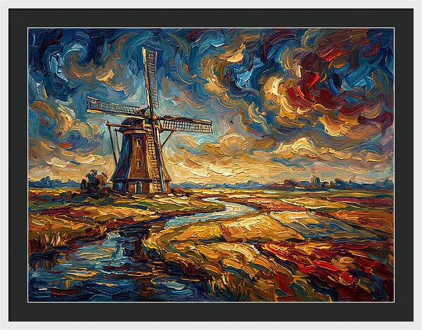Dutch Windmill Under Skies