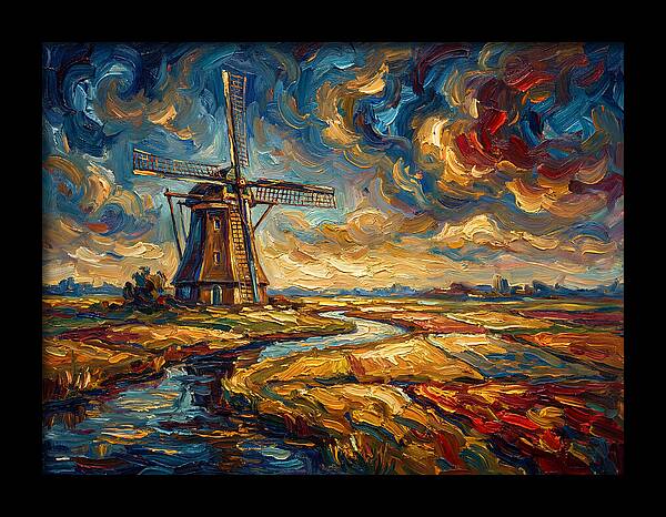 Dutch Windmill Under Skies