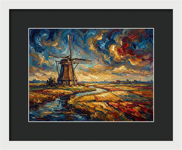 Dutch Windmill Under Skies