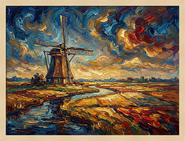 Dutch Windmill Under Skies