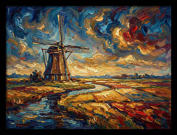 Dutch Windmill Under Skies