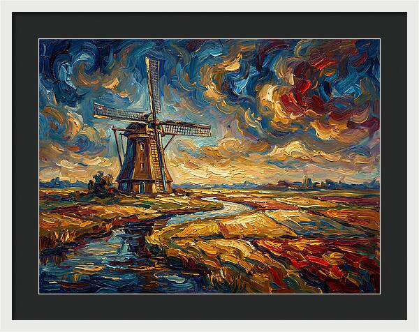 Dutch Windmill Under Skies