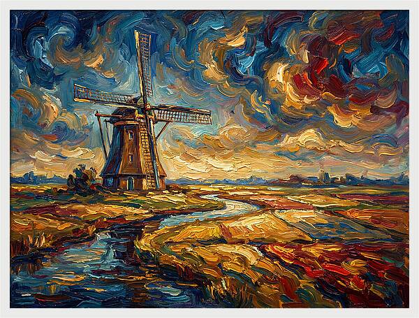 Dutch Windmill Under Skies