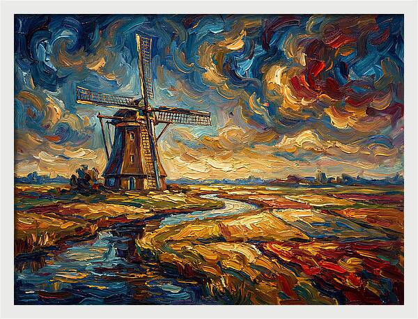 Dutch Windmill Under Skies