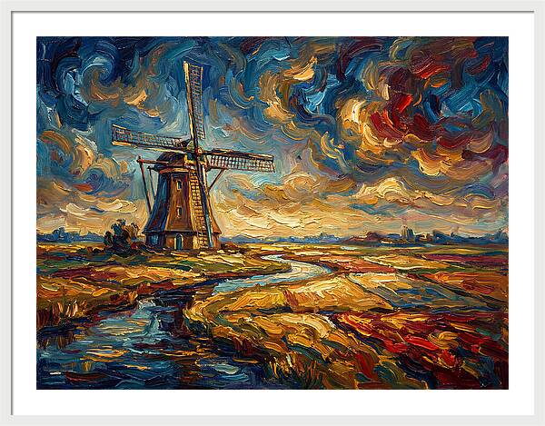 Dutch Windmill Under Skies