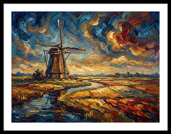 Dutch Windmill Under Skies