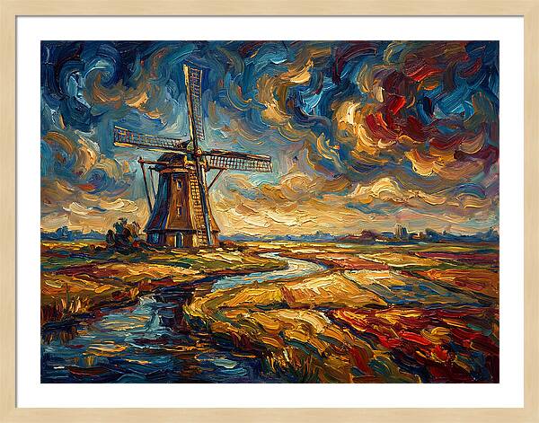 Dutch Windmill Under Skies