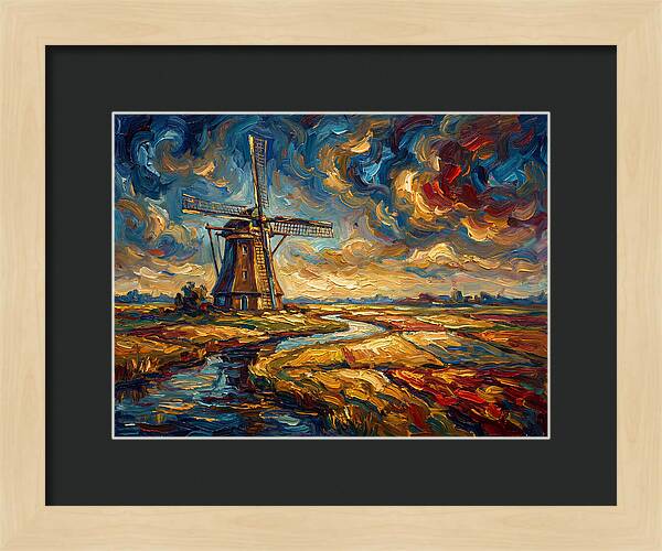 Dutch Windmill Under Skies