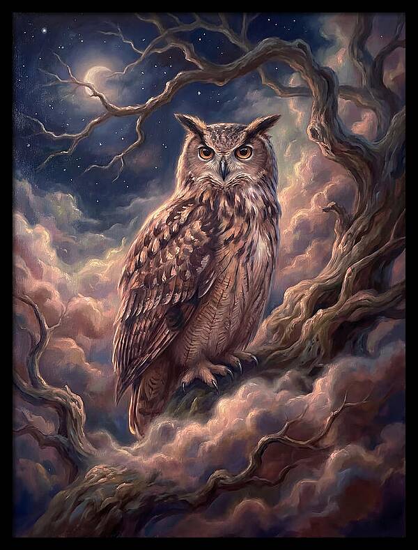 Eagle Owl Under Moonlight