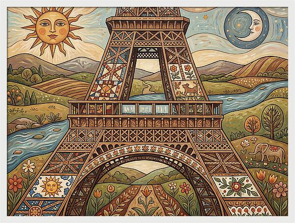 Eiffel Tower In Folk Art Style