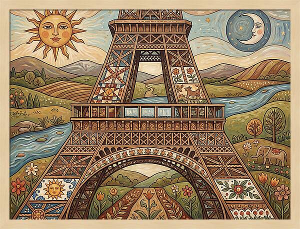Eiffel Tower In Folk Art Style