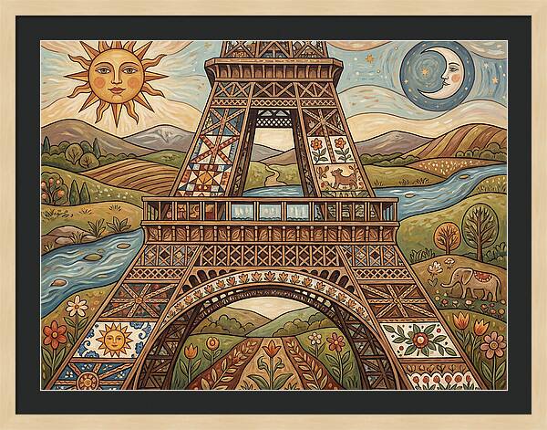 Eiffel Tower In Folk Art Style