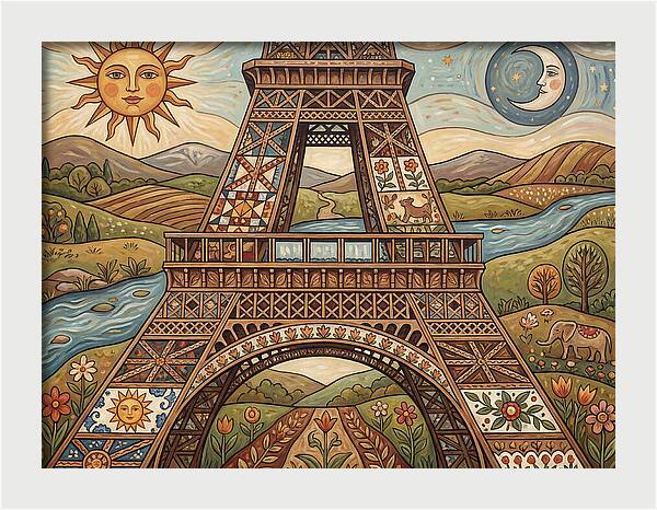 Eiffel Tower In Folk Art Style
