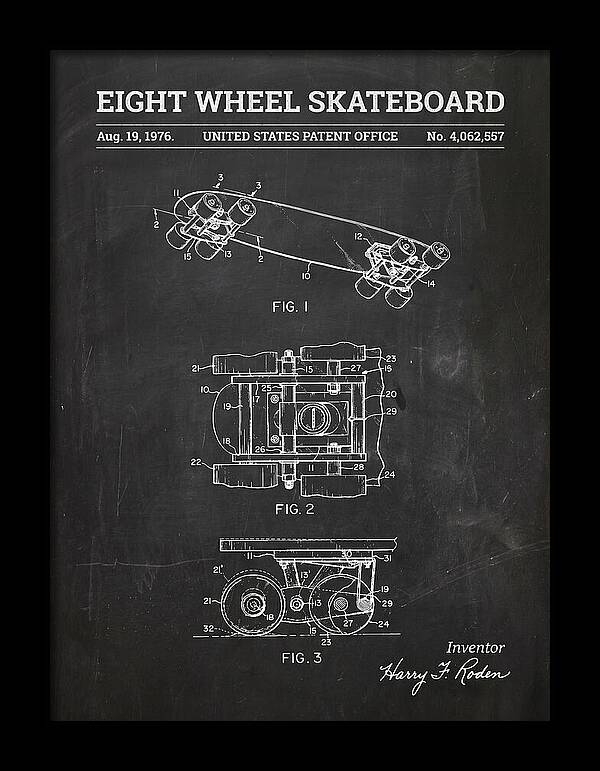 Eight Wheel Skateboard Chalkboard Patent Us4062557a
