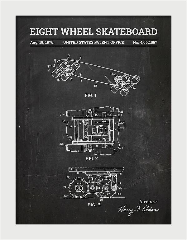 Eight Wheel Skateboard Chalkboard Patent Us4062557a
