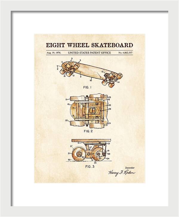 Eight Wheel Skateboard Watercolor Patent Us4062557a