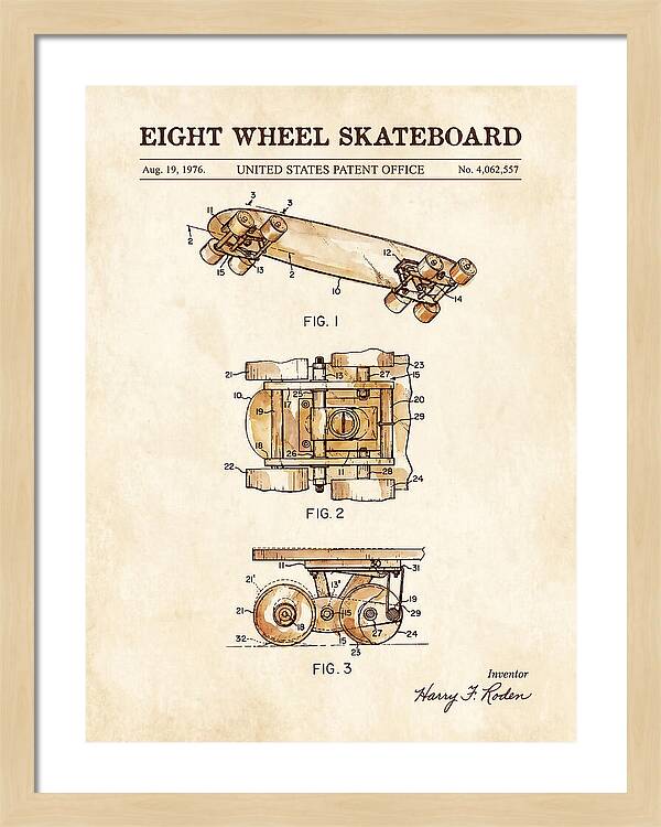 Eight Wheel Skateboard Watercolor Patent Us4062557a