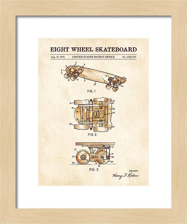 Eight Wheel Skateboard Watercolor Patent Us4062557a