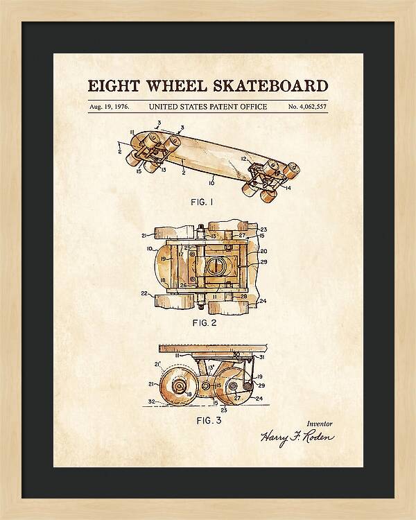 Eight Wheel Skateboard Watercolor Patent Us4062557a