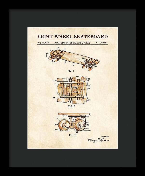 Eight Wheel Skateboard Watercolor Patent Us4062557a